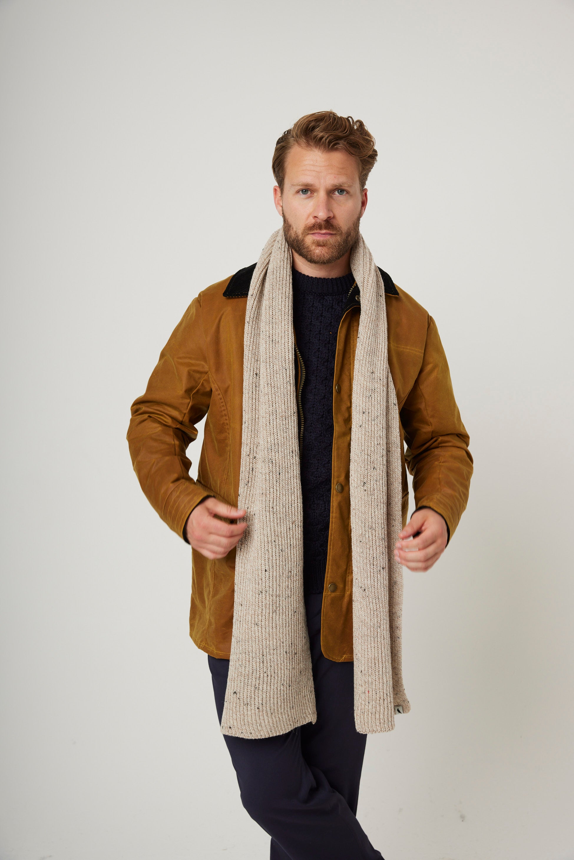 Image of model wearing Porter Ribbed Scarf. One Size 
