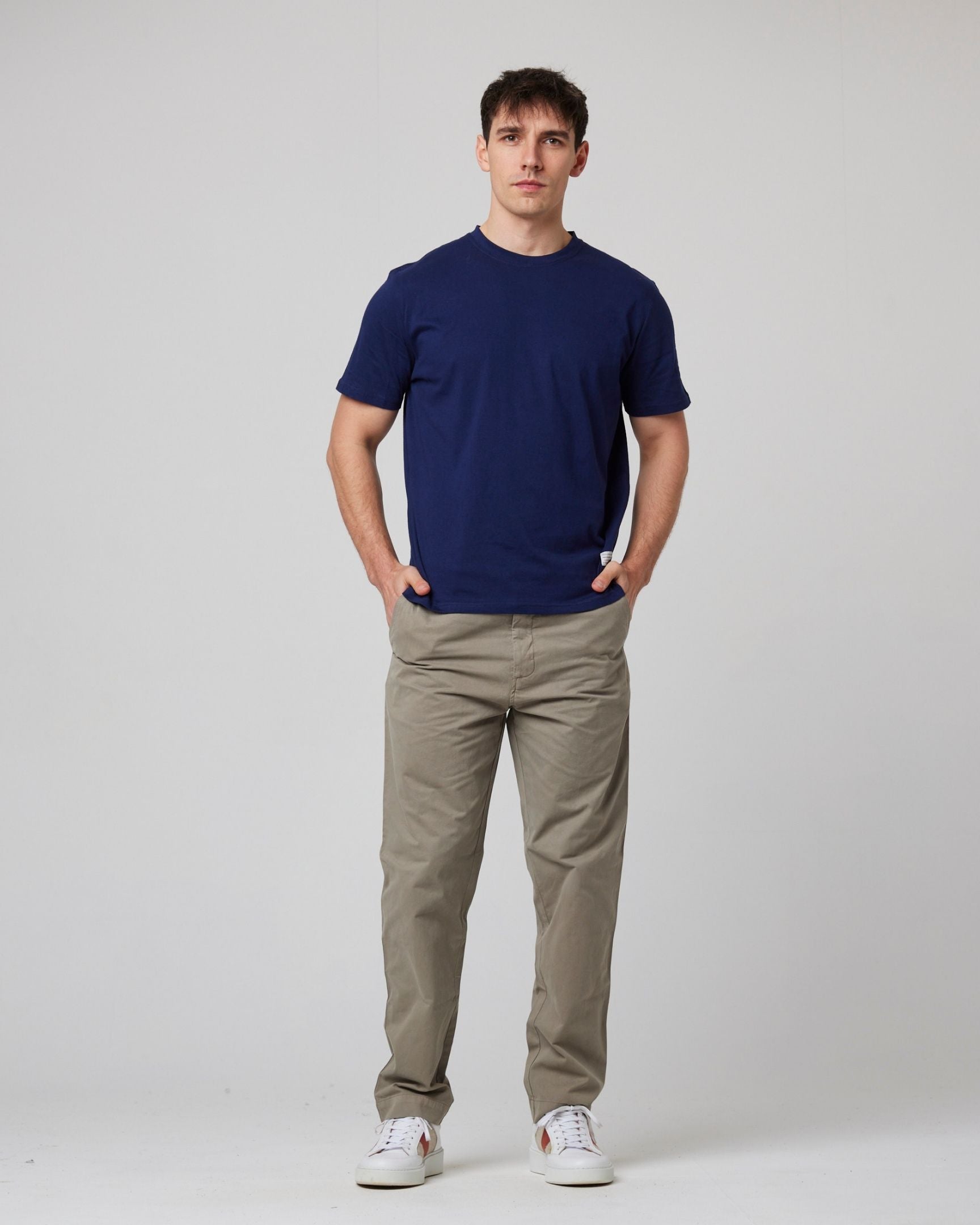 Image of model wearing Classic T-Shirt. Model is 6ft, chest size 36in and wearing size Medium