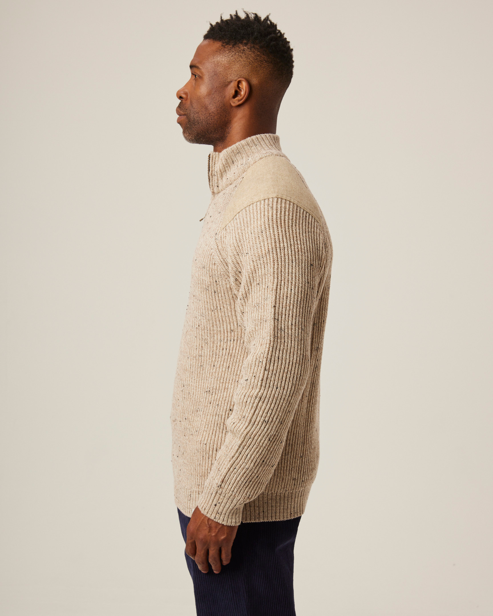 Image of model wearing Foxton Zip Neck. Model is 6ft1in, chest size 38in and wearing size XL
