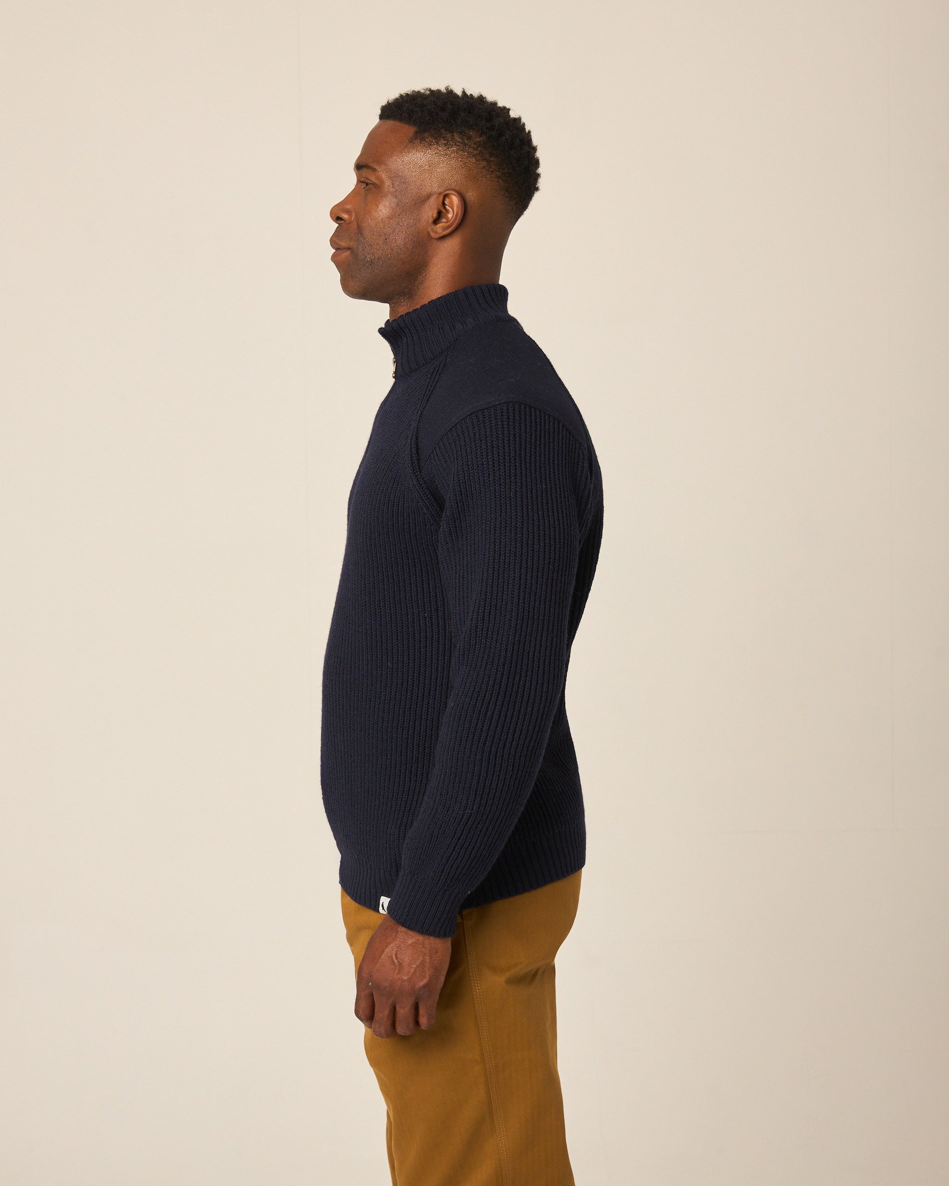 Image of model wearing Foxton Zip Neck. Model is 6ft1in, chest size 38in and wearing size Small