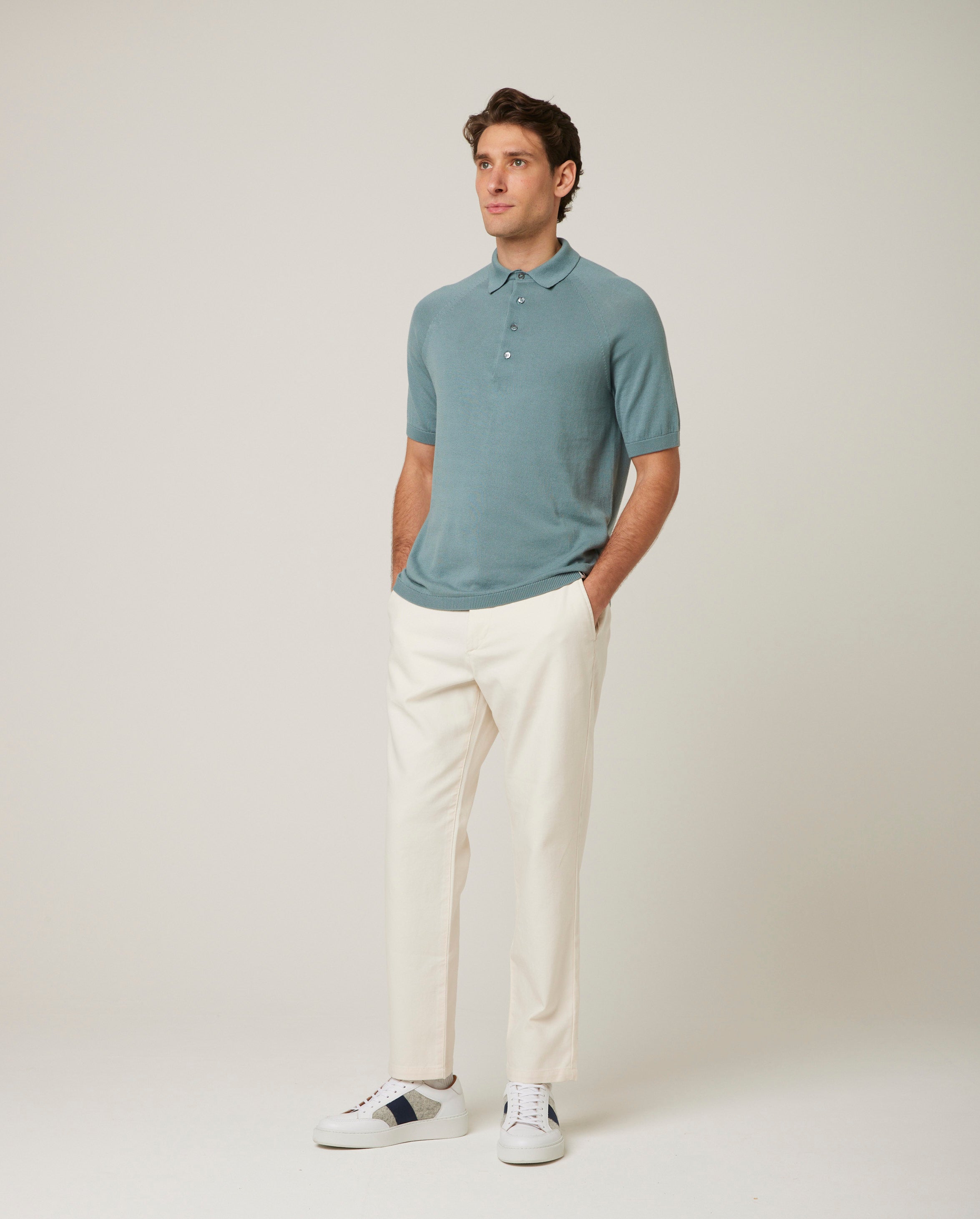Image of model wearing Jones Polo Shirt 2.0. 