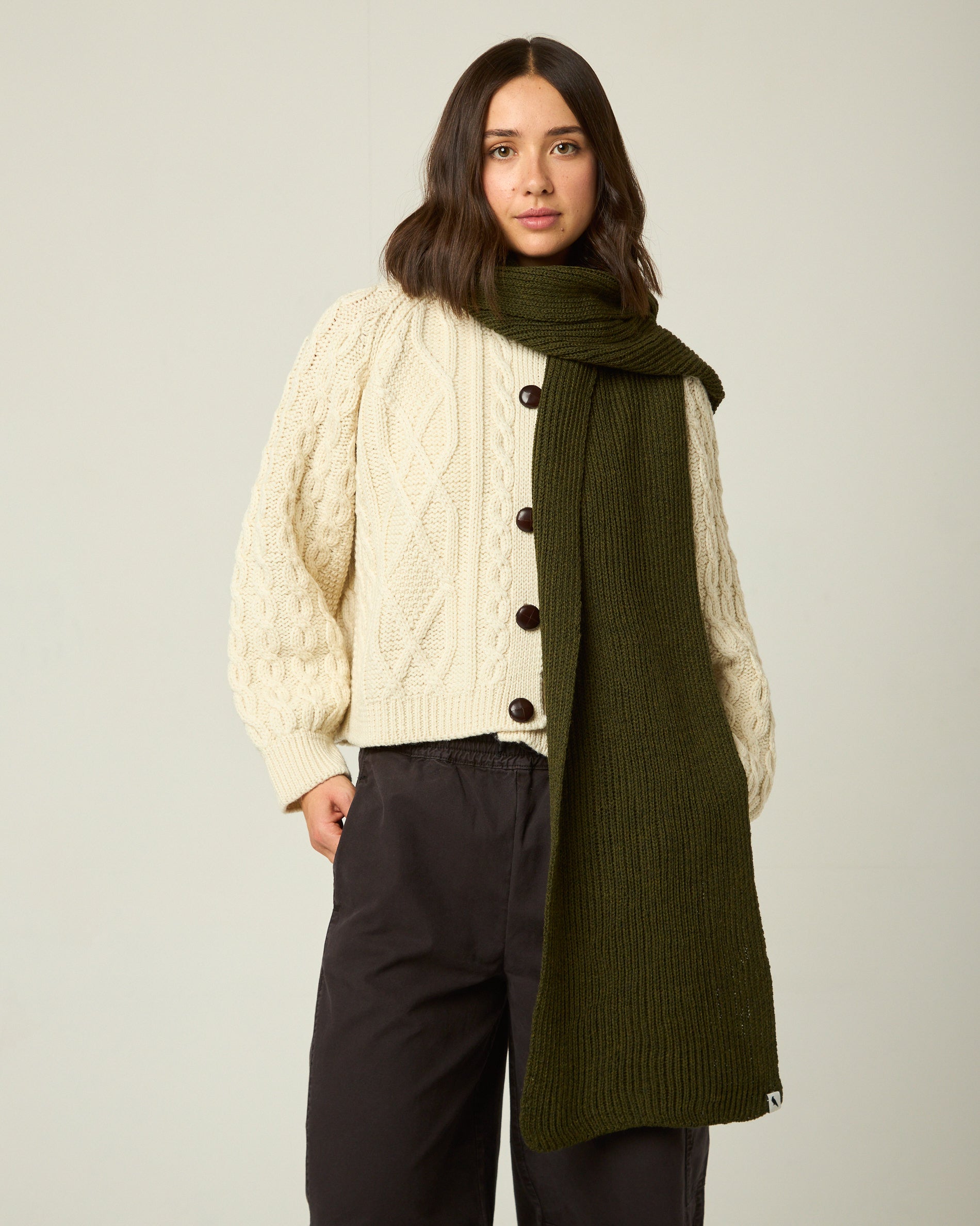 Image of model wearing Porter Ribbed Scarf. One Size 