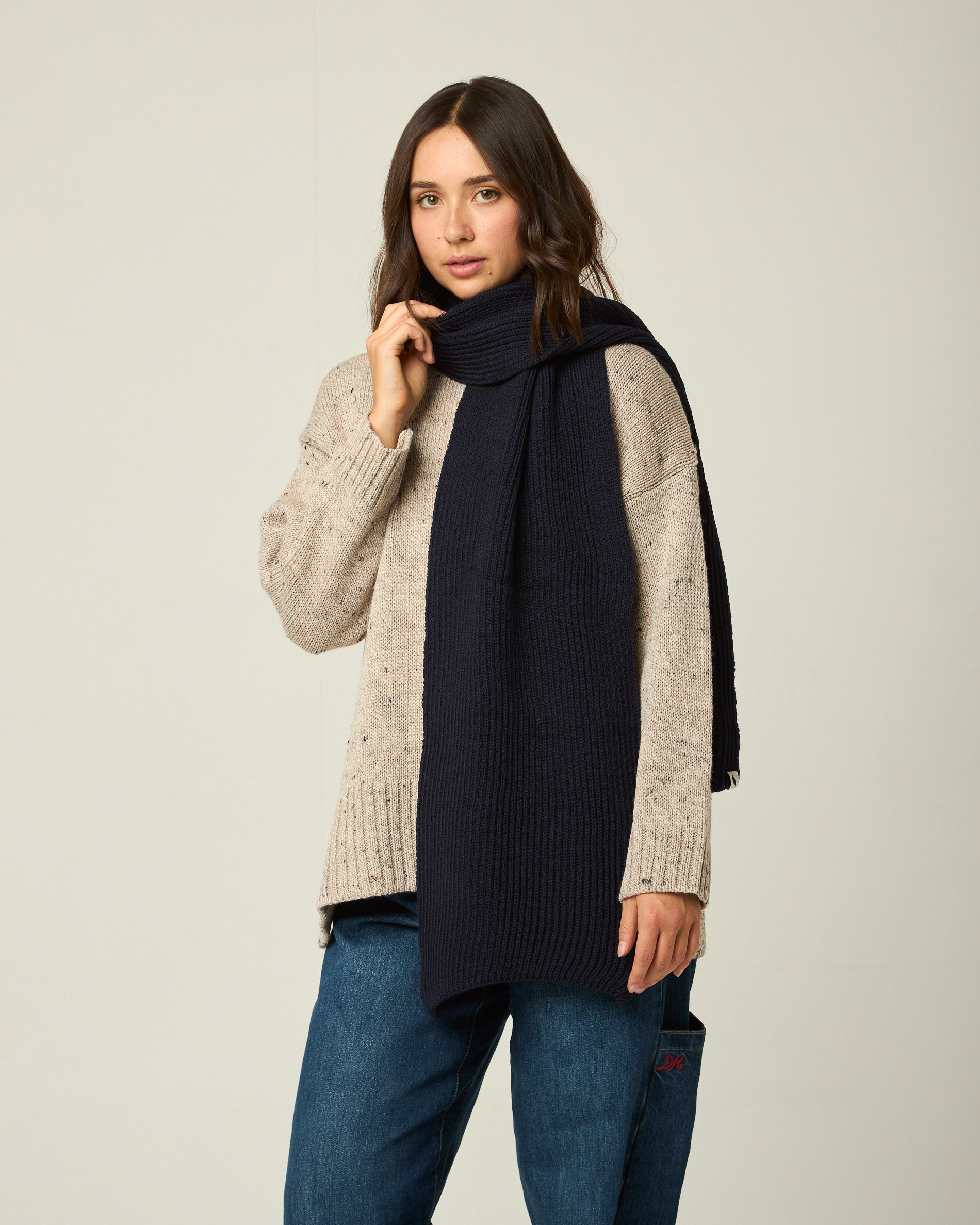 Image of model wearing Porter Ribbed Scarf. One Size 
