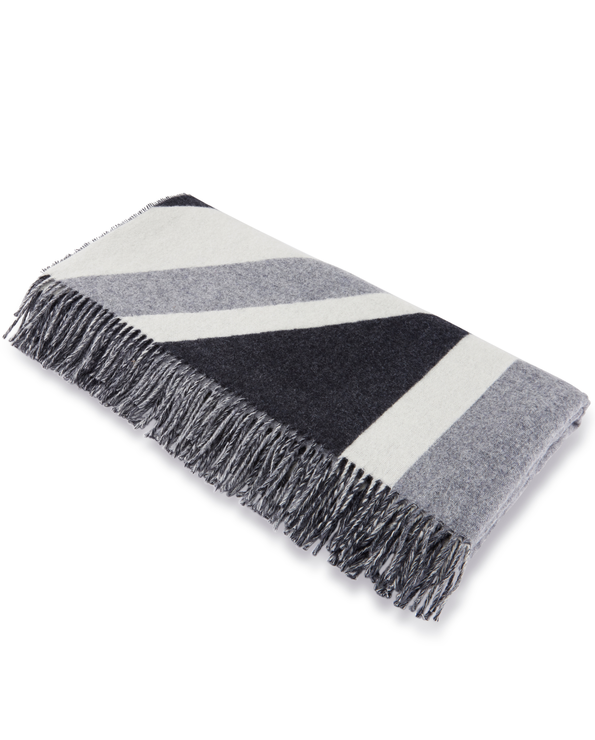 Image of model wearing Grey Union Jack Wool Blanket. 