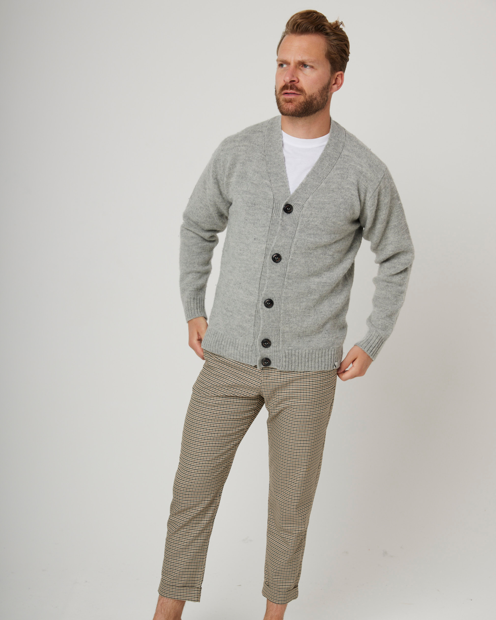 Image of model wearing Makers Cardigan. 