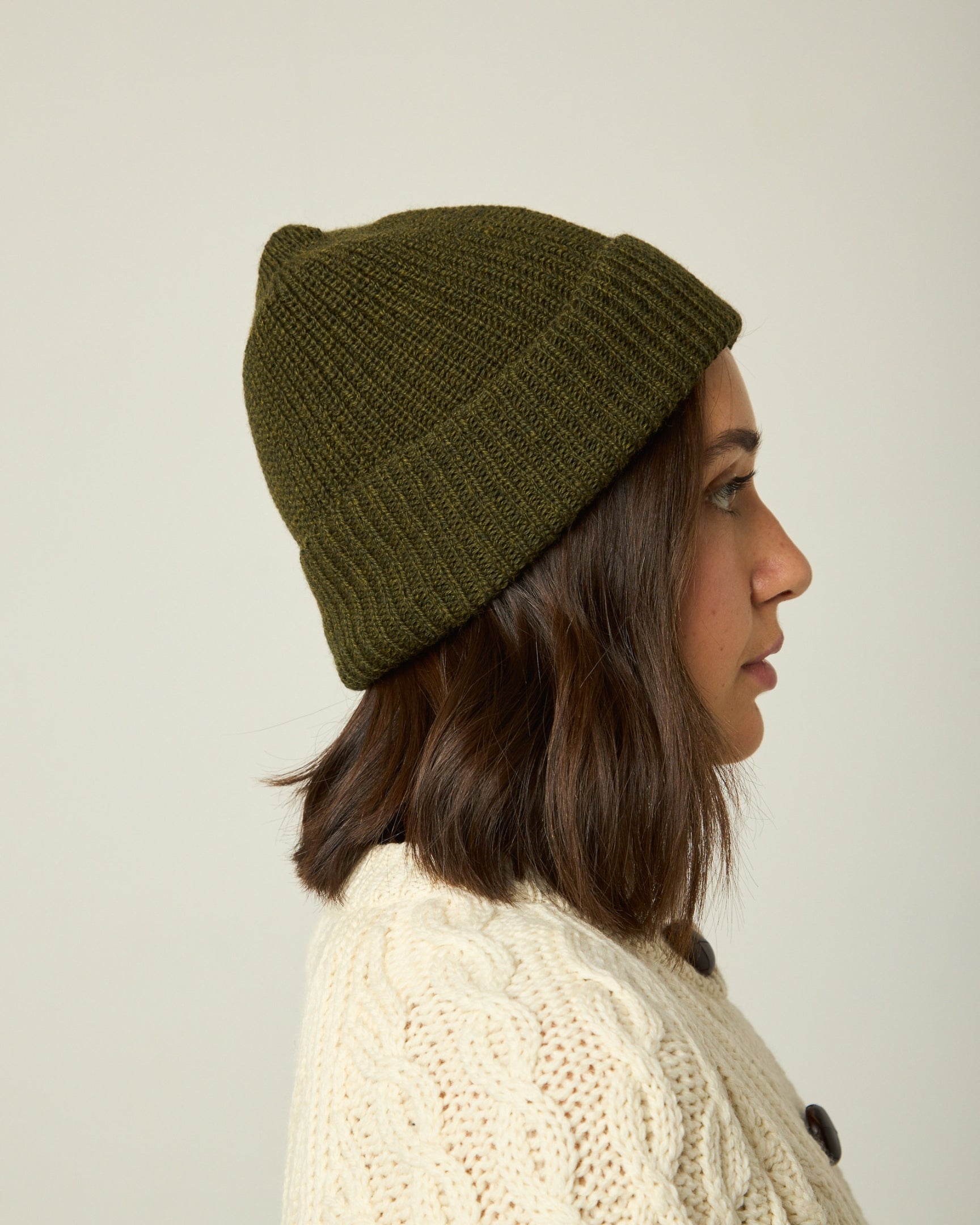 Image of model wearing Porter Ribbed Beanie. One Size 