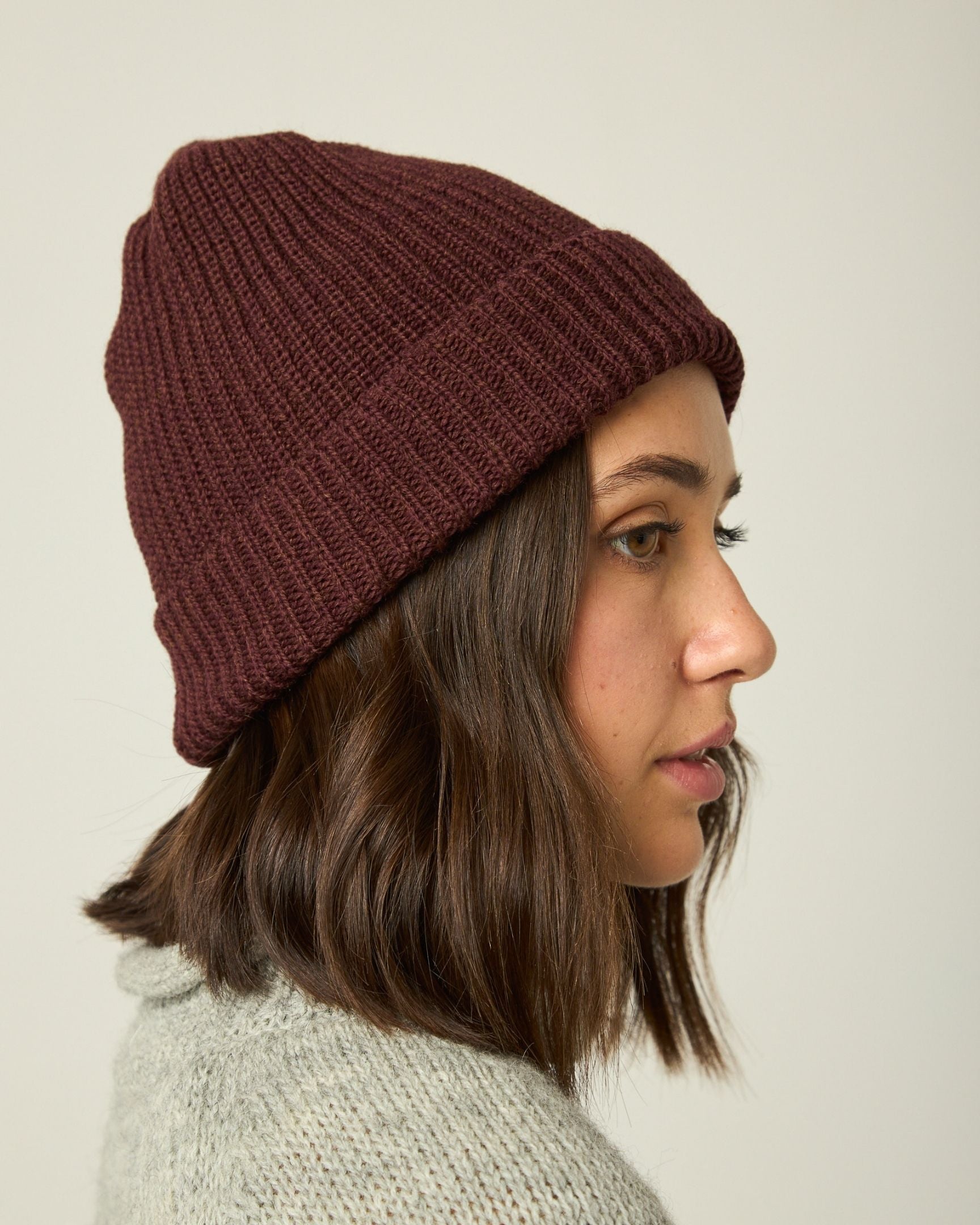 Image of model wearing Porter Ribbed Beanie. One Size 