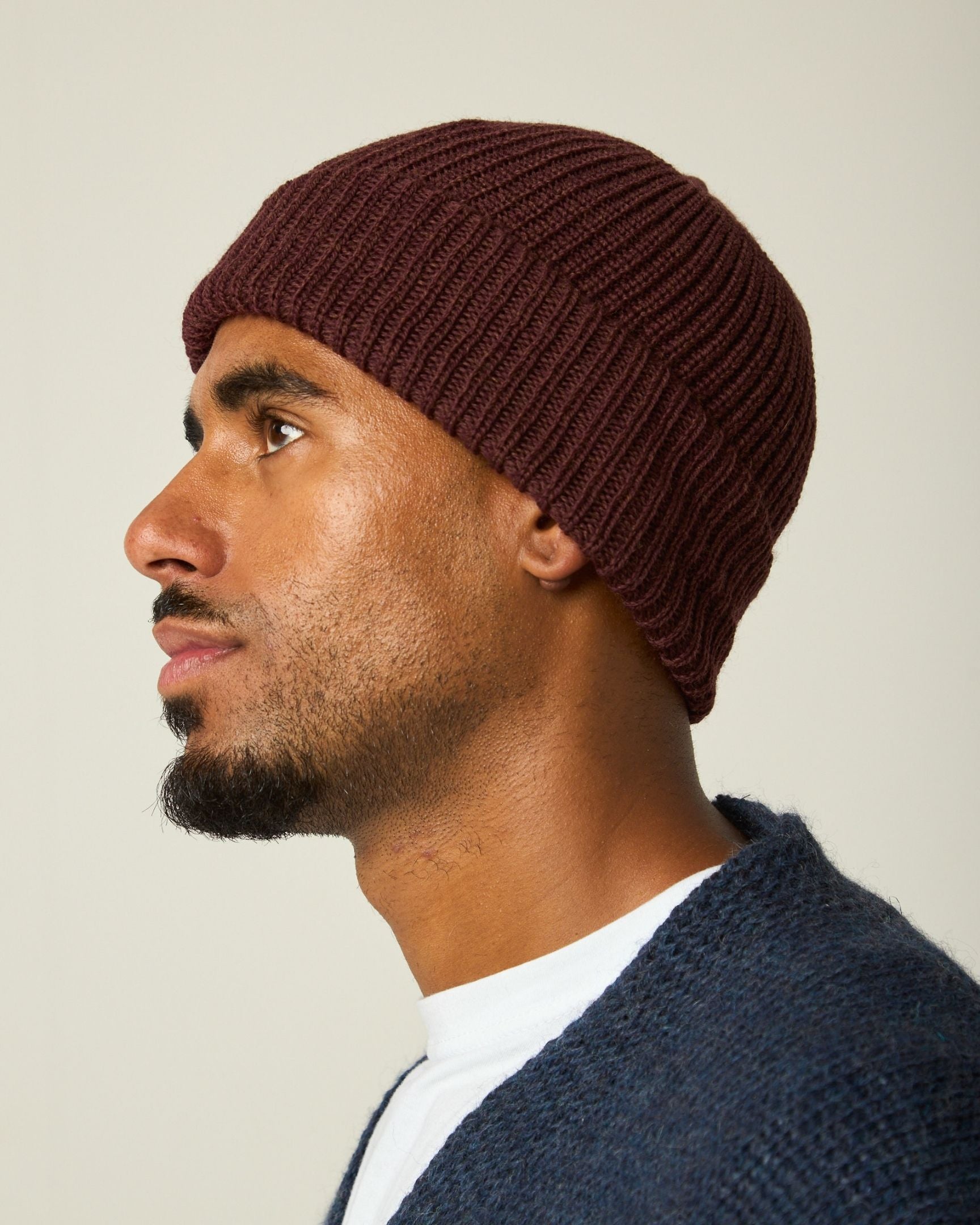 Image of model wearing Porter Ribbed Beanie. One Size 