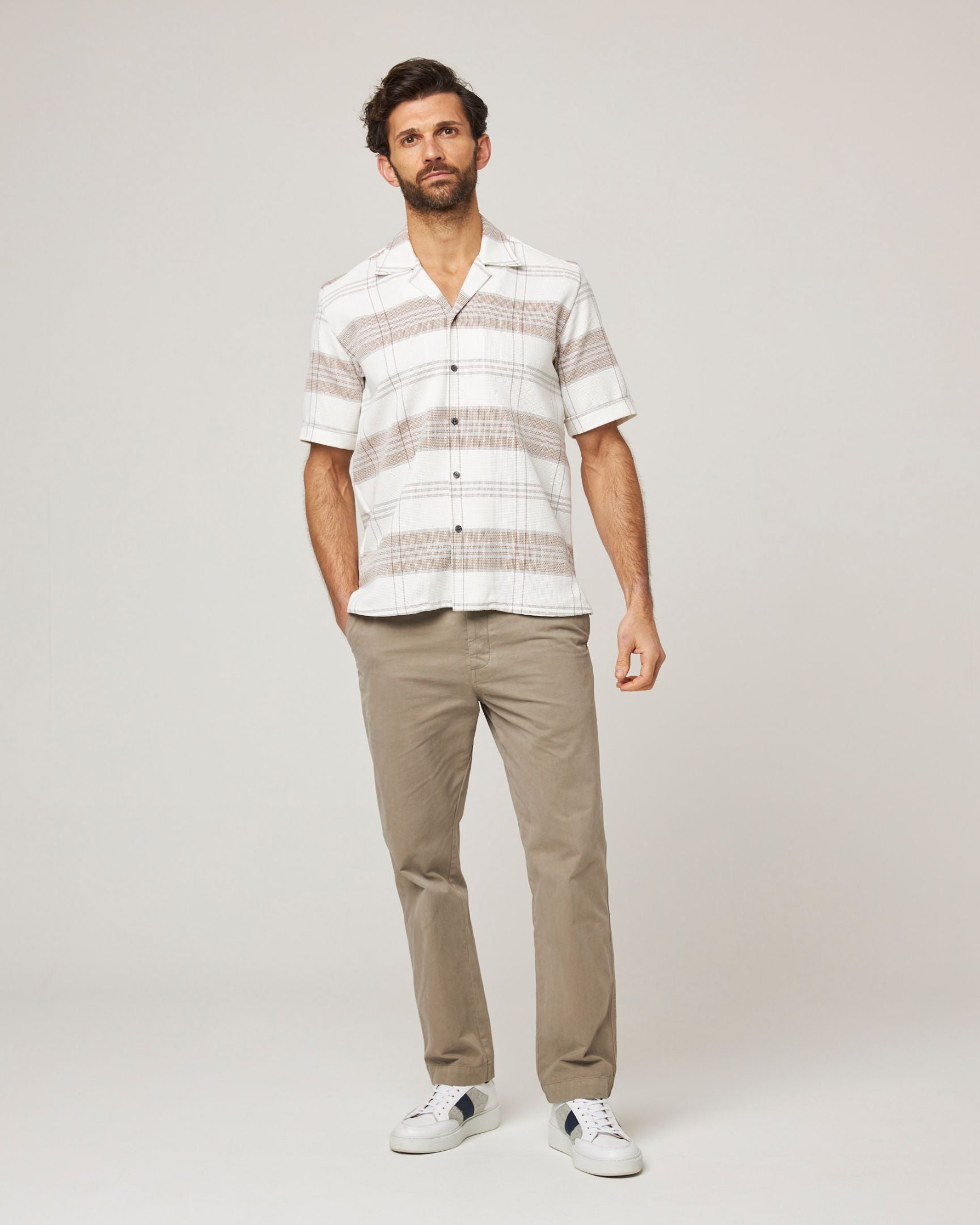 Image of model wearing Quay Cuban Collar Shirt . 