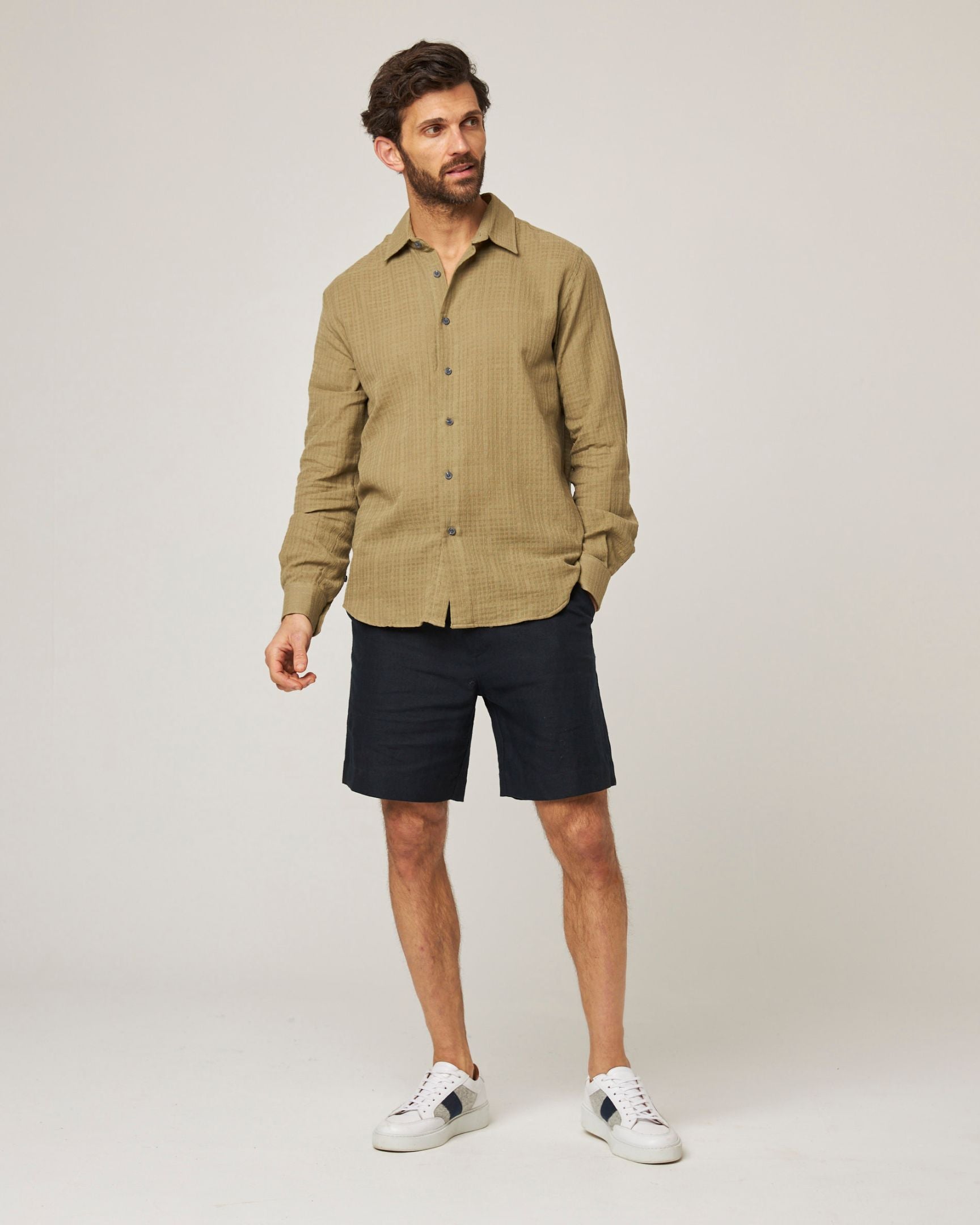 Image of model wearing Resort Shirt. 