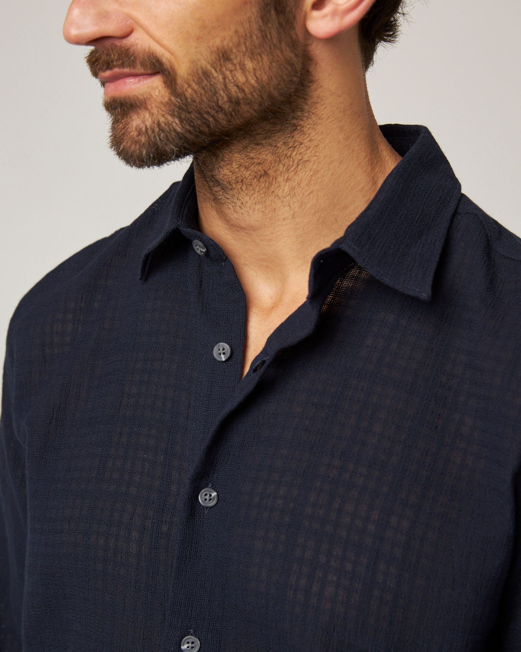 Image of model wearing Resort Shirt. 