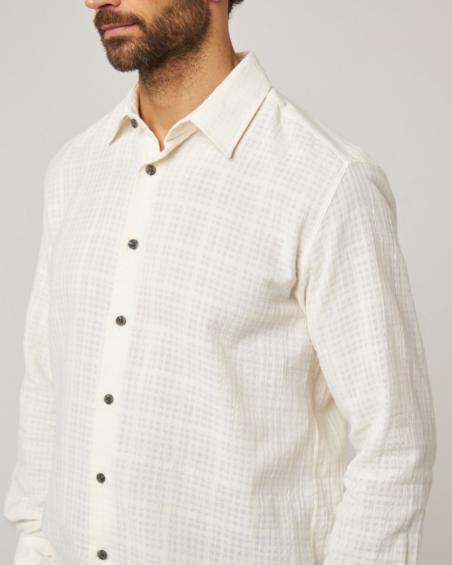 Image of model wearing Resort Shirt. 